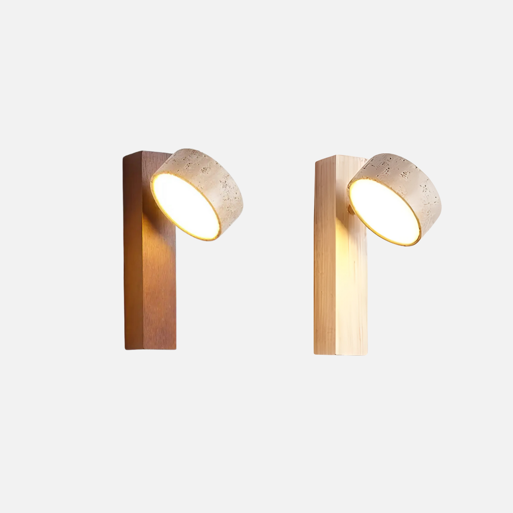 Fora Rotatable Wall Lamp – Modern Stone and Wood Wall Light with LED